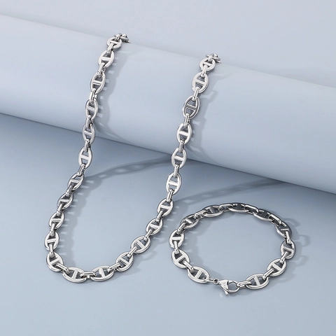 Ankerkette Halskette Und Armband Edelstahl Schweinenase Marine Gliederschmuck Hip Hop Mode Für Damen Herren