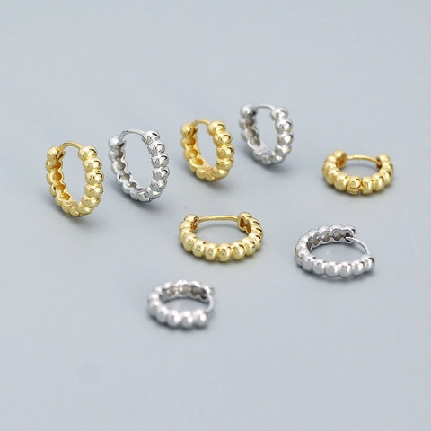 925 Sterling Silber Perlen Ohrringe Creolen Blasen Textur Huggie Minimalistischer Schmuck Damen