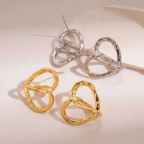 Hollow Twisted Heart Stud Earrings With 925 Sterling Silver Earring Post Minimalist Alloy Jewelry For Women