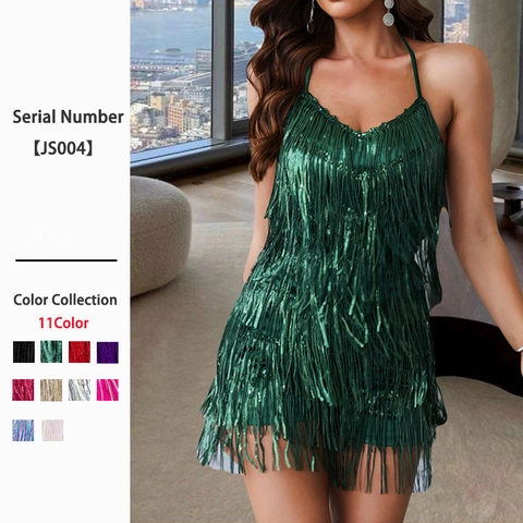 Sexy Backless Halter Romper Satin Polyester With Sequins And Tassels For Party Club Holiday Women Sleeveless Jumpsuit