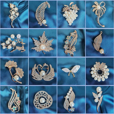 Elegant Alloy Brooch Pin Vintage Rhinestone Imitation Artificial Pearl Accessory For Women Suits Dress