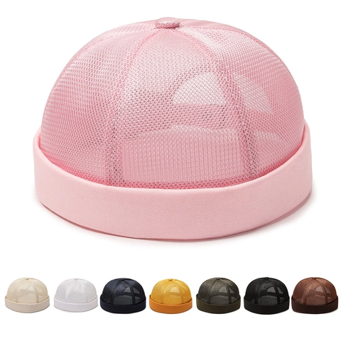 Unisex Mesh Docker Mütze Atmungsaktive Randlose Landlord Kappe Verstellbar Sommer Freizeit Streetwear