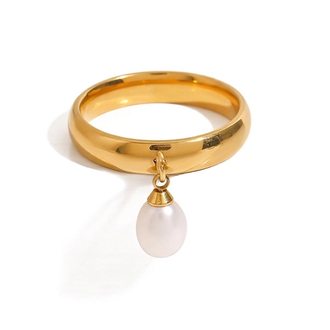 Anillo Elegante Con Dije De Perla Artificial Acero Inoxidable Chapado En Oro De 18K Joyas Geométricas Minimalistas Para Mujer