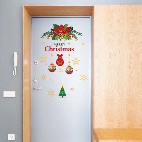 Christmas Wall Stickers PVC Merry Christmas Door Decals Removable Festive Holiday Party Decor Home Window