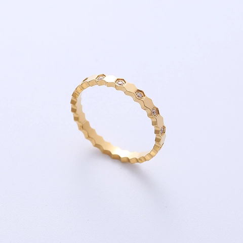 Minimalist Honeycomb Ring 316L Stainless Steel Hexagon Geometric Band Inlaid Cubic Zirconia Jewelry For Women