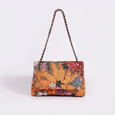 Geborduurde Schoudertas Met Pailletten En Bloemen Voor Dames Boheemse Katoen Linnen Canvas Handtas Met Kettingriem