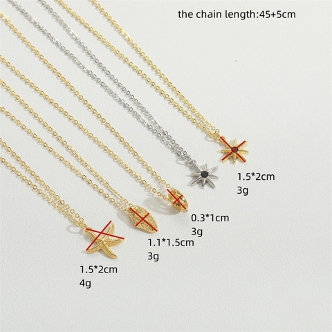Vintage Copper Starfish Octagonal Star Pendant Necklace Gold Silver Plated Zirconia Clavicle Chain Jewelry For Women Gift