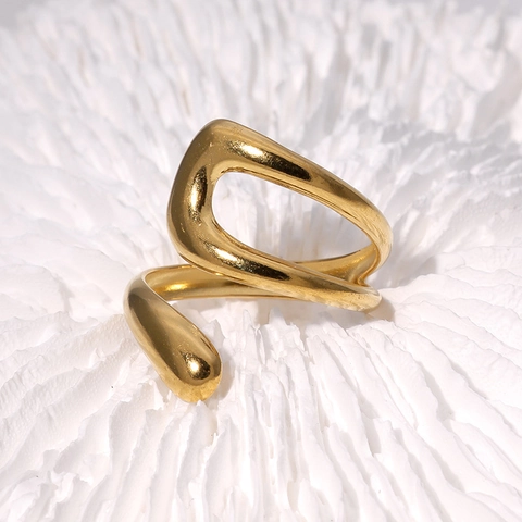 Anillo Abierto De Acero Inoxidable Minimalista Ajustable Geométrico Hueco Irregular Estilo Metal Líquido Para Mujeres Moda