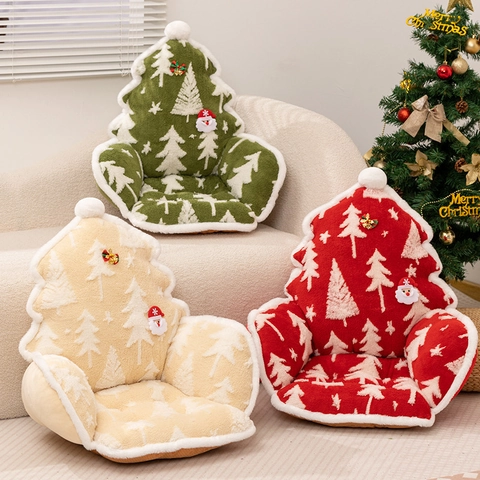 Cuscino Per Sedile A Forma Di Albero Di Natale Supporto Schienale Integrato Peluche Spesso Per Ufficio Casa Dormitorio