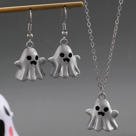 Halloween Ghost Necklace Earrings Alloy Enamel Cute Ghost Pendant Jewelry For Women Party Personality Festival Accessory