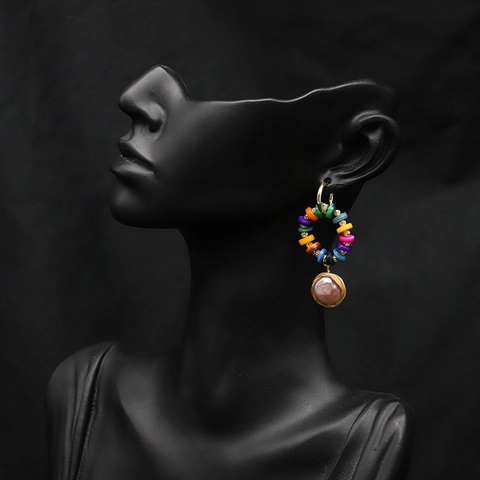Bohemian Colorful Beaded Drop Earrings With Baroque Freshwater Pearl Pendant 925 Sterling Silver Earring Post Women Jewelry