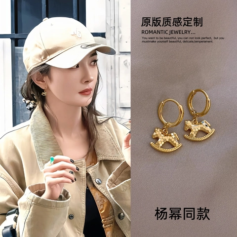 Orecchini Pendenti Con Cavallo A Dondolo Stile Cinese Vintage Con Perno In Argento E Zircone Gioielli In Rame Donna