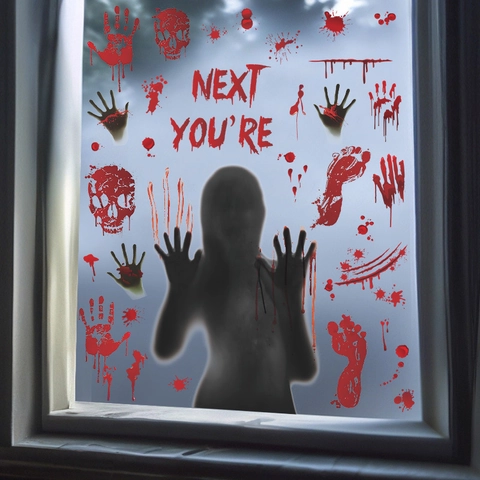 Halloween Blutspritzer Fensteraufkleber Horror Geist Silhouette Totenkopf Skelett Statisch Haftend PVC Dekoration Für Party