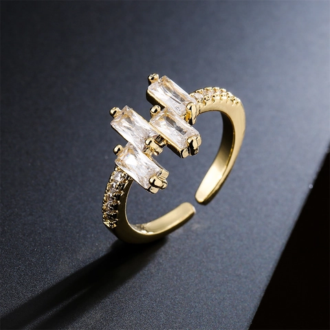 Verstellbarer Offener Ring Kupfer 18K Vergoldet AAA Zirkonia Geometrisch Baguette Schliff Eleganter Modeschmuck Für Damen