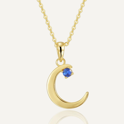 Moon Pendant Necklace 925 Sterling Silver Blue Zirconia Gold Plated Crescent Elegant Jewelry For Women