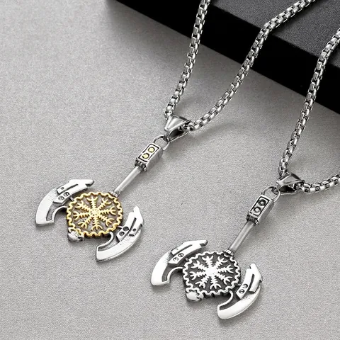 Collier Pendentif Hache Viking Pour Homme Acier Inoxydable Mythologie Nordique Boussole Vegvisir Rune Bijoux Retro Punk