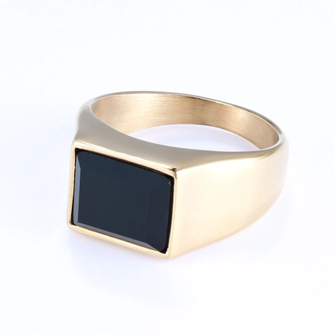 Anillo De Sello Para Hombre Acero Inoxidable Con Piedra De Ágata Negra Rectangular Vintage Punk Gótico Minimalista Pulido