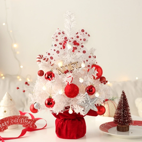 Red And White Rotating Christmas Music Box Mini Tree Flocked Desktop Ornament With Noel Sign Bows For Holiday Home Decor