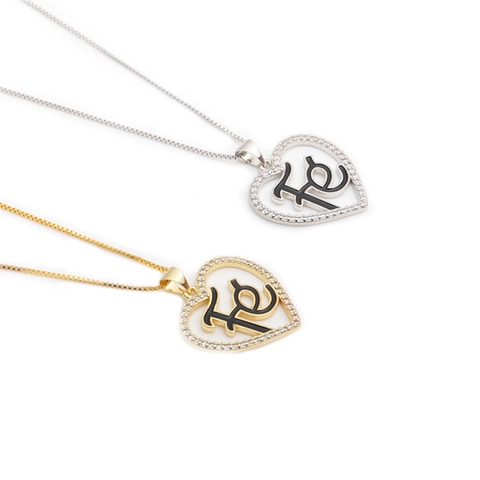 Heart Pendant Necklace Copper Inlaid Zirconia Fé Faith Word Box Chain Jewelry For Women Elegant