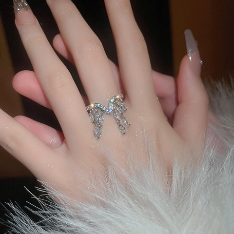 Elegant Tassel Dangle Ring Copper Marquise Zircon Open Adjustable Ring For Women Luxury Jewelry Gift