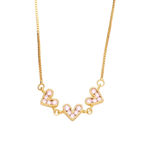 Chic Linked Heart Pendant Necklace Gold Plated Copper Sparkling Cubic Zirconia Box Chain Romantic Jewelry For Women