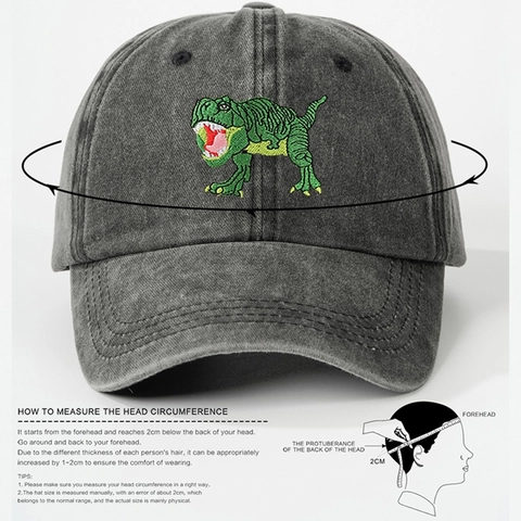 Gorra de Béisbol de Algodón Lavado Con Bordado de Dinosaurio Sombrero de Sol Ajustable Vintage Casual Outdoor