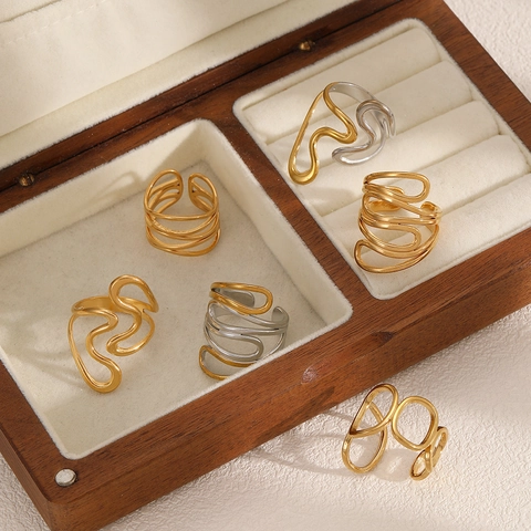 Geometrische Ring Onregelmatige Lijnen Roestvrij Staal Verstelbaar Minimalistische Sieraden Voor Dames Modeaccessoire