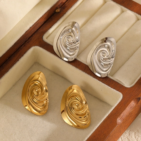 Spiral Swirl Textured Earrings Irregular Geometric Oval Stainless Steel 18K Gold Plated High End Niche Jewelry Women