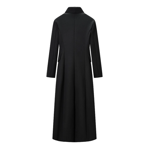Women Long Coat Elegant Woolen Blend Suit Collar Slim Fit One Button Solid Color Outerwear Casual Stylish Overcoat