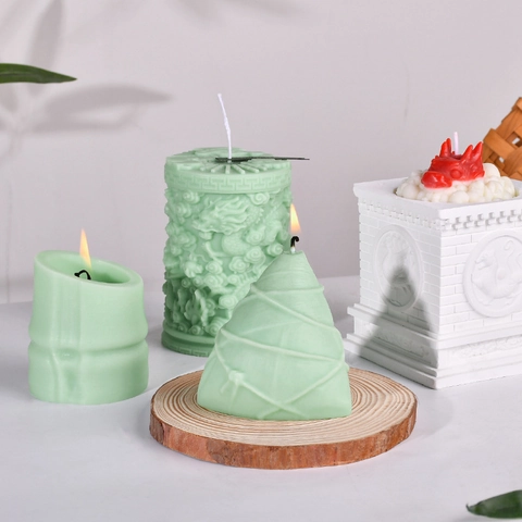 Stampo Per Candele In Silicone 3D DIY Artigianale Stile Cinese Drago Bamboo Forma Zongzi Rilievo Cera Gesso Resina