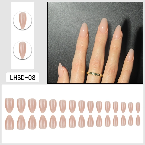 Solid Nude Pink Glossy Almond Press On Nails Short Artificial False Nail Tips Removable Daily Manicure For Women