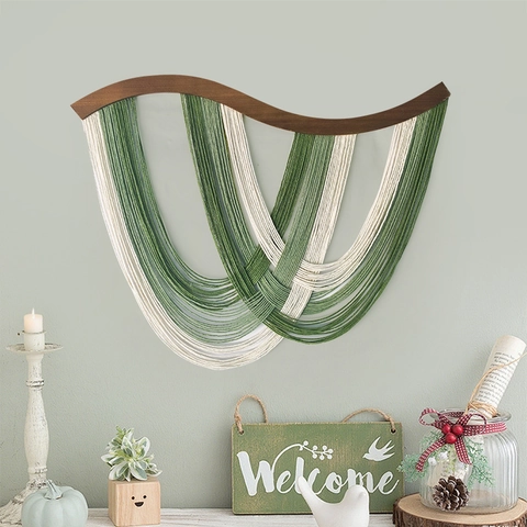 Boho Makramee Wandbehang Baumwollseil Handgewebter Wandteppich Mit Gebogenem Holzstab Moderner Schicker Dekorativer Fransen