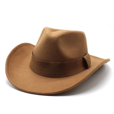 Chapeau Fedora En Feutre De Laine Vintage Large Bord Western Cowboy Jazz Avec Bande Décorative Pour Hommes Femmes Style Rétro