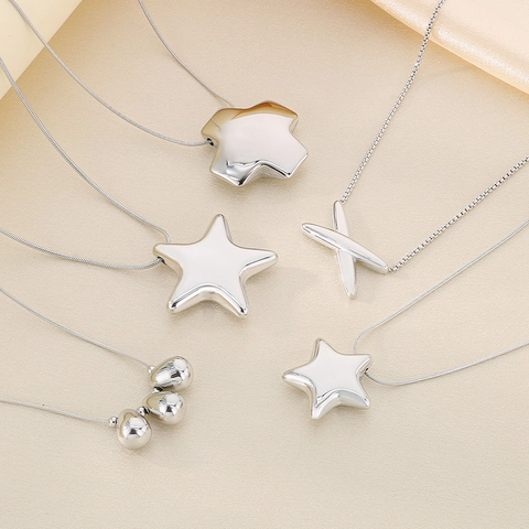 Collana Pendente Acciaio Inossidabile Stella Forma X Goccia D'Acqua Lucido Specchio Gioielli Minimalisti Donne