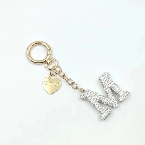 Portachiavi Lettera Iniziale Strass Ciondolo Cuore Tono Oro Argento Accessorio Per Borsa Regalo Moda Donne