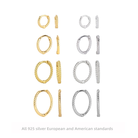 925 Sterling Silver Twisted Hoop Earrings For Women Minimalist Textured Round Huggie Earrings Gold Silver Plated Jewelry Gift