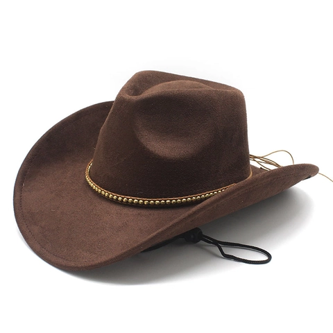 Westerse Cowboyhoed Suede Polyester Vilt Brede Rand Kralenband Verstelbaar Windtouw Etnisch Retro Outdoor Heren Vrouwen