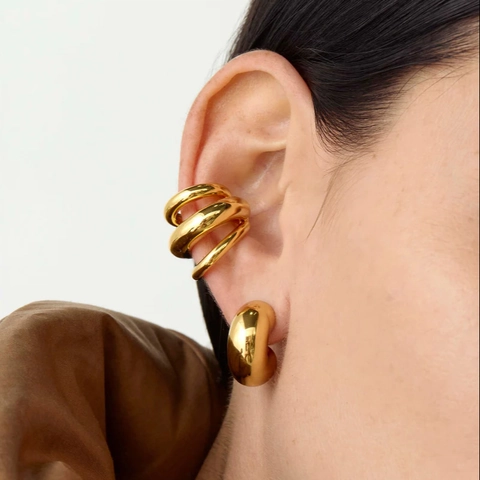 Minimalist Triple Line Ear Cuffs 18K Gold Plated Stainless Steel Non-Pierced Geometric U-Shaped Trendy Spiral Ear Clips