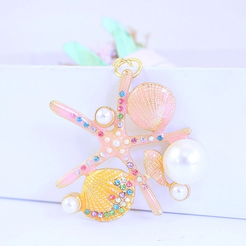 Llavero de Océano Estrella de Mar Concha Aleación de Zinc Strass Perla Artificial Colgante de Bolso Lindo Joyería Mujer