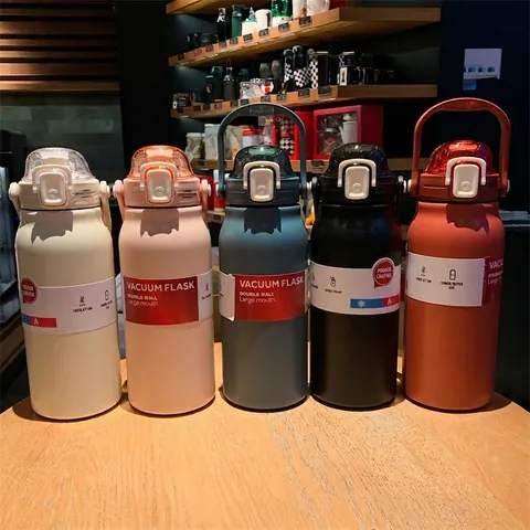 Large Capacity 304 Stainless Steel Vacuum Flask Insulated Water Bottle With Straw Handle For Outdoor Sports Gym Portable