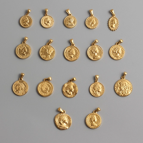 Römische Münzanhänger Charms 18K Vergoldeter Titanstahl Vintage Geprägtes Porträt Für DIY Schmuckherstellung Halsketten Retro Elegant