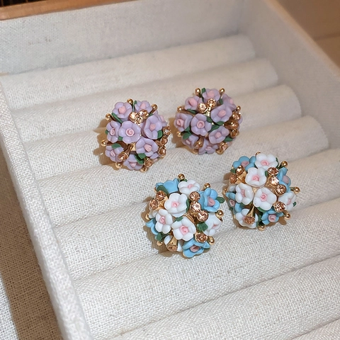 Keramik Harz Blume Cluster Stecker Ohrringe Mit Silber Ohrring Pfosten Strass Floral Süß Mode Schmuck Für Damen