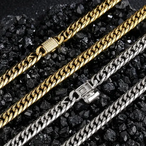 Collar De Cadena Cubana Titanio Acero Inoxidable Con Hebilla De Diamantes De Imitación Joyería Hip Hop Para Hombre