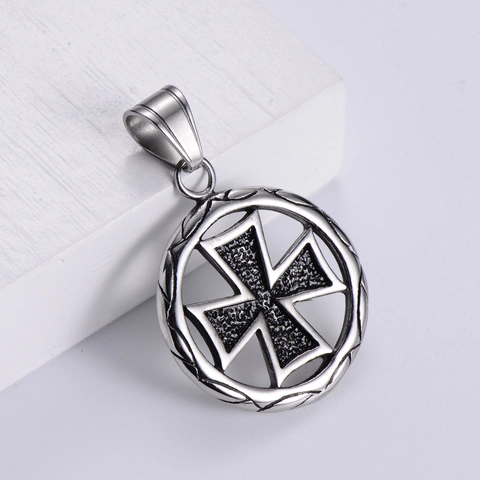 Collana Con Ciondolo Croce Di Malta Rotonda In Acciaio Inossidabile 304 Vintage Per Uomo Donna Gioielli Industriali