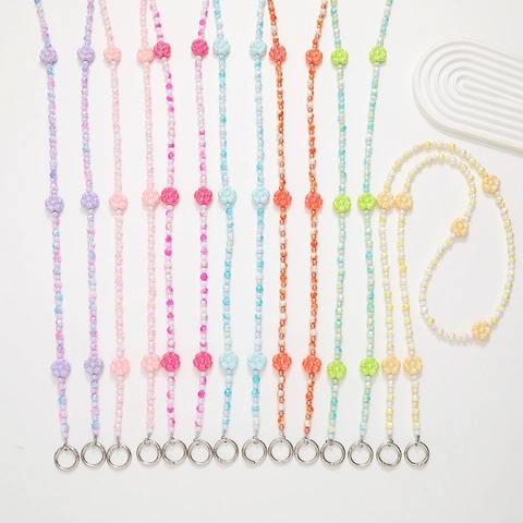 Crossbody Phone Lanyard Acrylic Flower Beaded Chain Anti-Lost Strap Colorful Candy Color Decorative Accessory