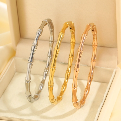Brazalete De Nudo De Bambú Acero Inoxidable Minimalista Simple Personalizado Joyería De Moda Para Mujeres