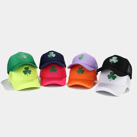 Shamrock Print Mesh Trucker Hat Breathable Polyester Baseball Cap For Outdoor Sun Protection St Patrick Day Women Men