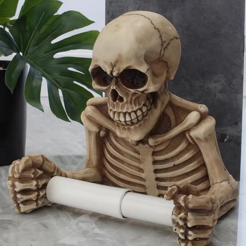 Skull Toilet Paper Holder Resin Wall Mounted Gothic Decor Halloween Bathroom Tissue Rack Retro