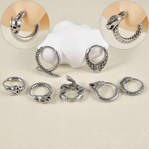 Roestvrijstalen Punk Gothic Oorbellen Vintage Draak Wolf Schedel Slangenkop Ear Cuffs Retro Sieraden Voor Mannen Vrouwen