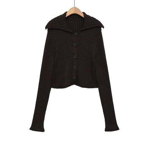 Damen Rippenstrick Strickjacke Matrosenkragen Knopfleiste Langarm Kurz Geschnitten Schicke Lässige Oberbekleidung